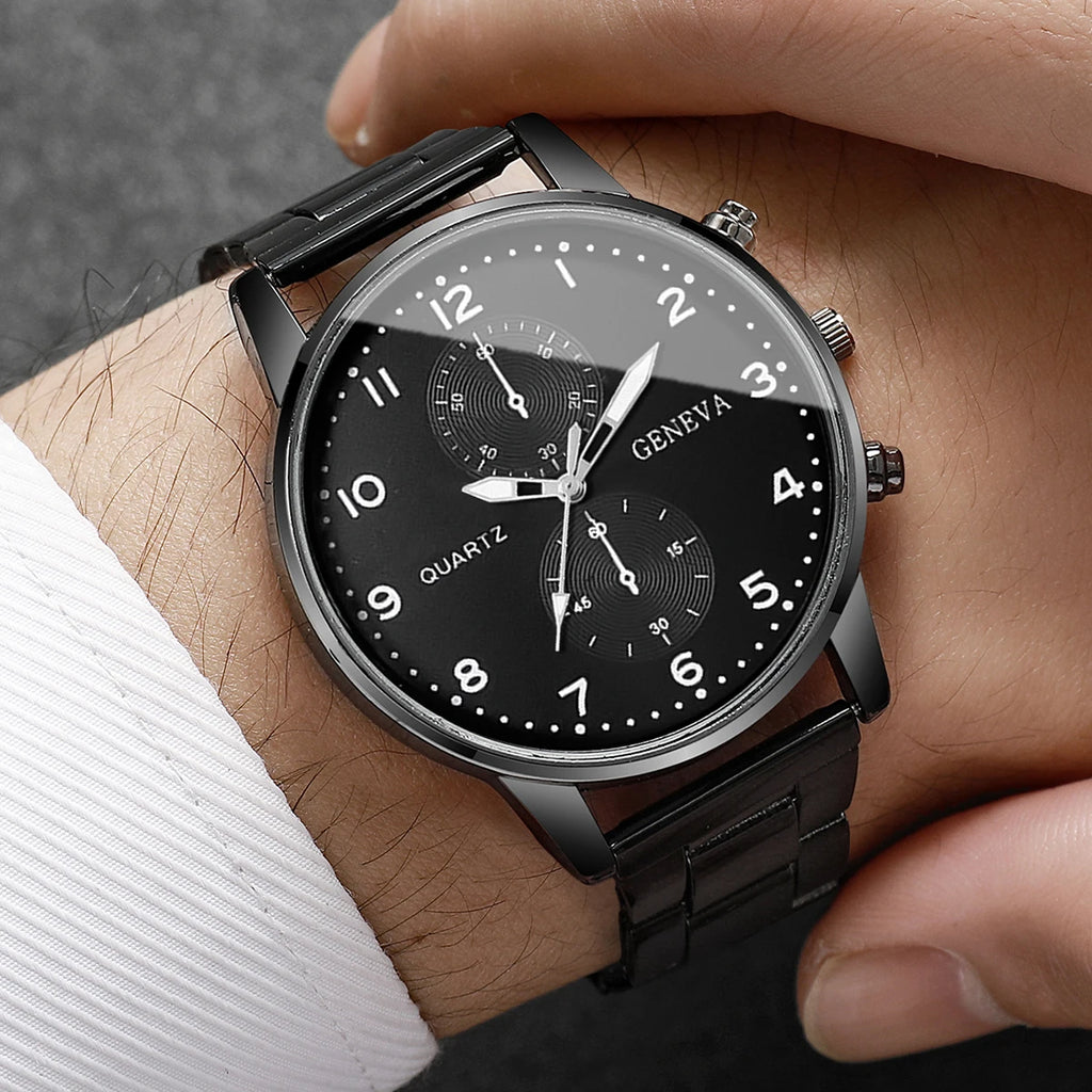 Fashion Mens Business Watches Luxury Quartz Wrist Watch for Man Black Clock Relogio Masculino Reloj Hombre（Without Box）